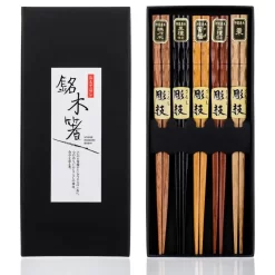 Heim Concept 5 Pair Organic Hardwood Japanese Reusable Wood Chopsticks, Classic