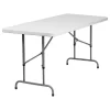 Bowery Hill Adjustable Granite Plastic Folding Table In White