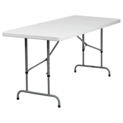 Bowery Hill Adjustable Granite Plastic Folding Table In White