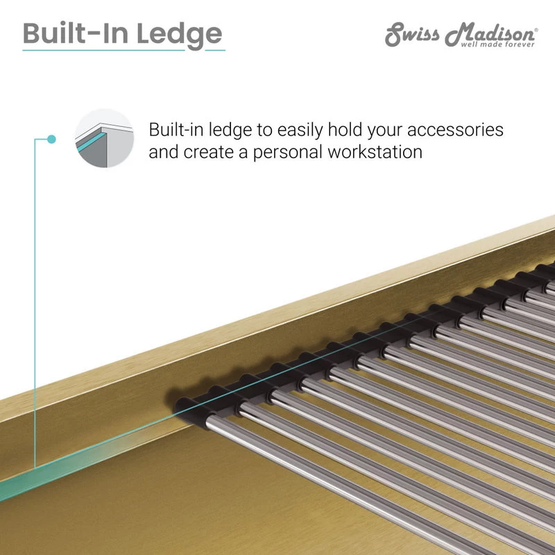 Tourner 30x19 Stainless Steel, Single Basin, Undermount Kitchen Sink, Gold - Image 11