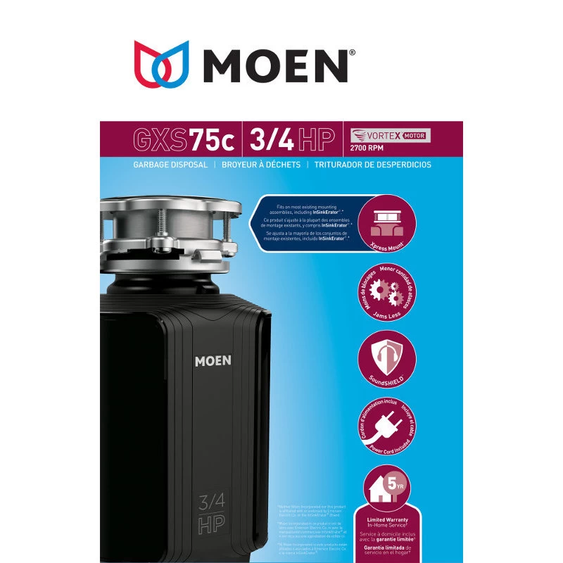 Moen GXS75C GX 3/4 HP Continuous Garbage Disposal - Stainless Steel - Image 5
