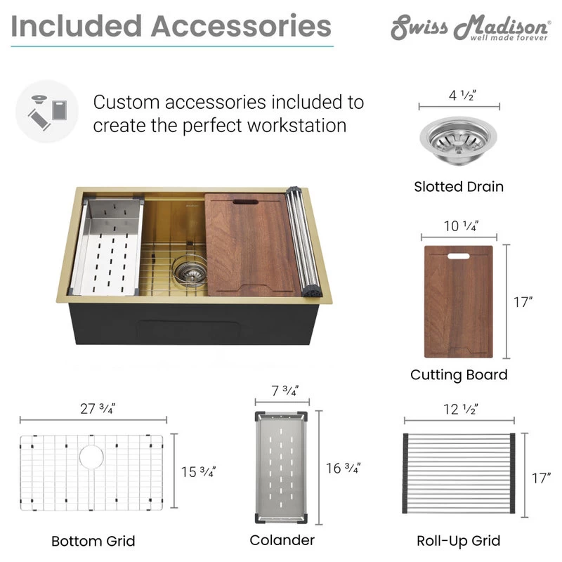 Tourner 30x19 Stainless Steel, Single Basin, Undermount Kitchen Sink, Gold - Image 10