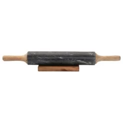 Bloomingville Marble Rolling Pin With Acacia Wood Handles/Holder, Black/Natural, 2-Piece Set