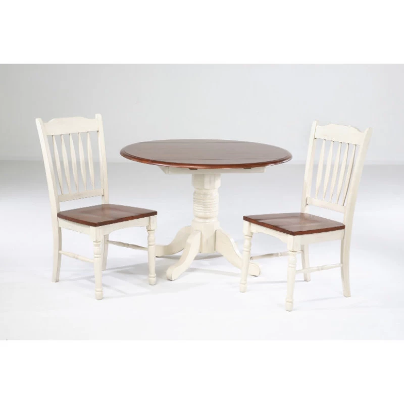 A-America British Isles 42" Round Drop-Leaf Dining Table, Merlot-Buttermilk - Image 2