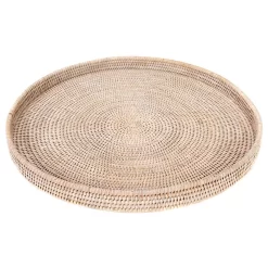 Artifacts Rattan™ Round Serving / Ottoman Tray, White Wash, Medium