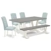 6-Piece Set, 4 Chairs, Wooden Legs Table And Wooden Bench, Linen White