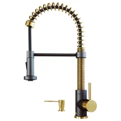 VIGO Edison Pull Down Kitchen Faucet, Matte Gold/Matte Black, With Soap Dispenser