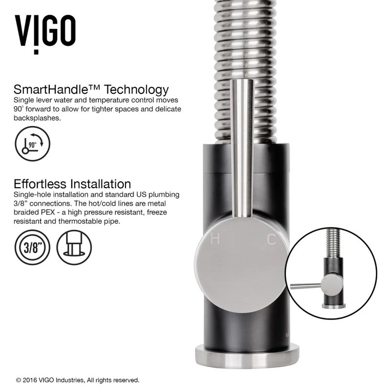 VIGO Edison Pull-Down Kitchen Faucet With Deck Plate, Stainless Steel/Matte Blac - Image 6