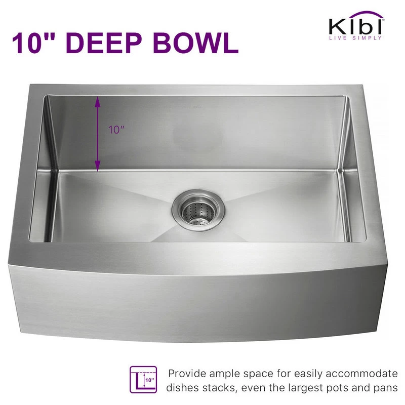 KIBI Handcrafted Farmhouse Apron Single Bowl Stainless Steel Kitchen Sink, 30" - Image 8