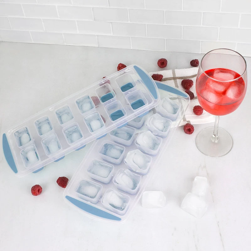 Square Plastic Pop-Out Ice Cube Trays, Set Of 2, Blue - Image 2