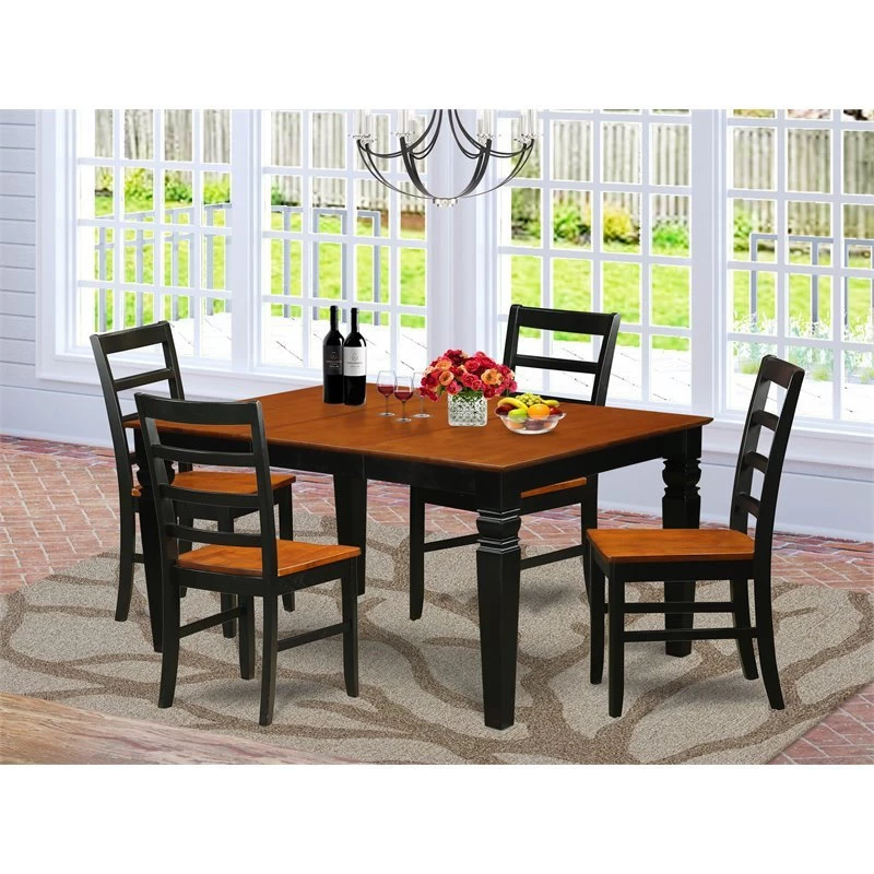 East West Furniture Weston 5-piece Wood Table And Dining Chairs In Black/Cherry - Image 2