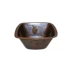 Handmade Aged Copper 15" Square Copper Kitchen Bar Prep Sink GRAPE Design