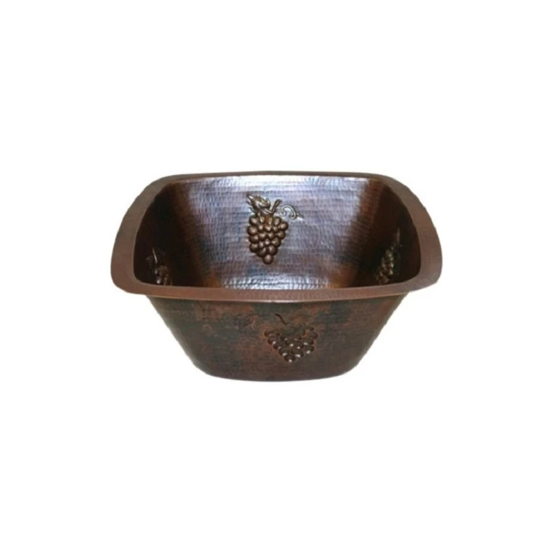 Handmade Aged Copper 15" Square Copper Kitchen Bar Prep Sink GRAPE Design