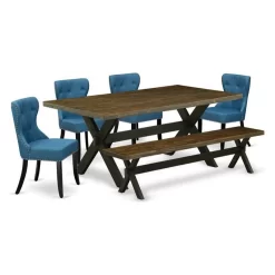 East West Furniture X-Style 6-piece Wood Dining Set In Jacobean/Black