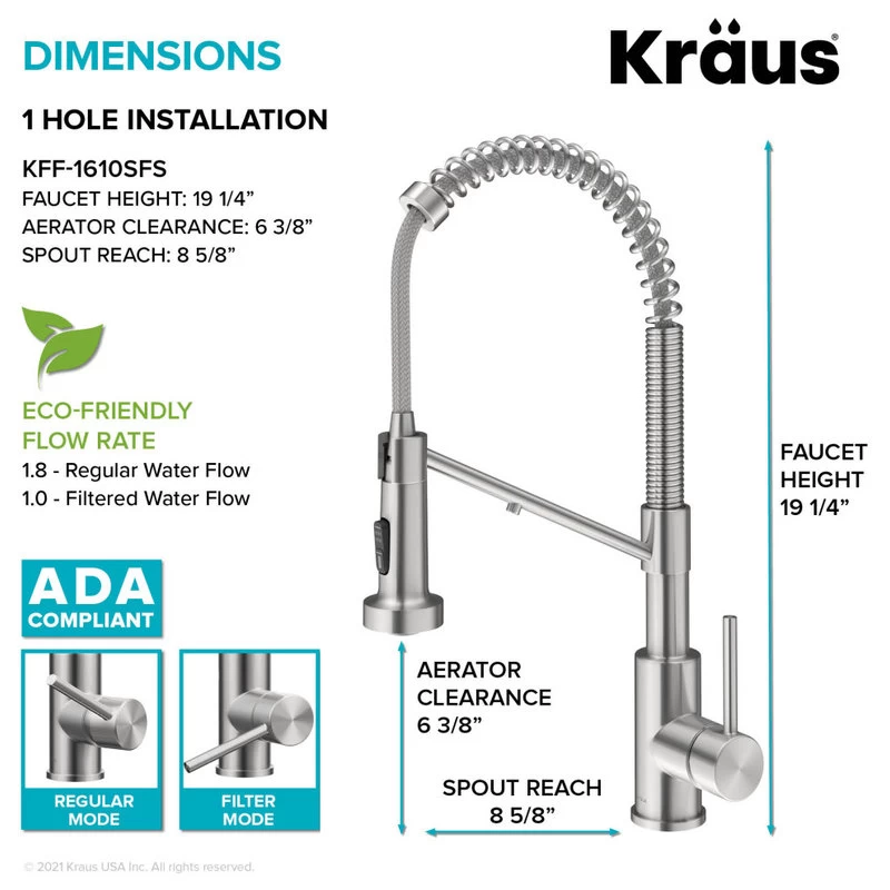 Bolden Commercial Pull-Down 1-Handle Kitchen Filter Faucet, 3-Function, SFS - Image 7