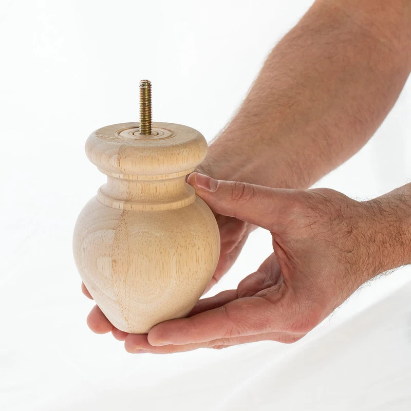 4-1/2" Highx3-1/4" OD Unfinished Solid Hardwood Round Bun Feet - Image 3