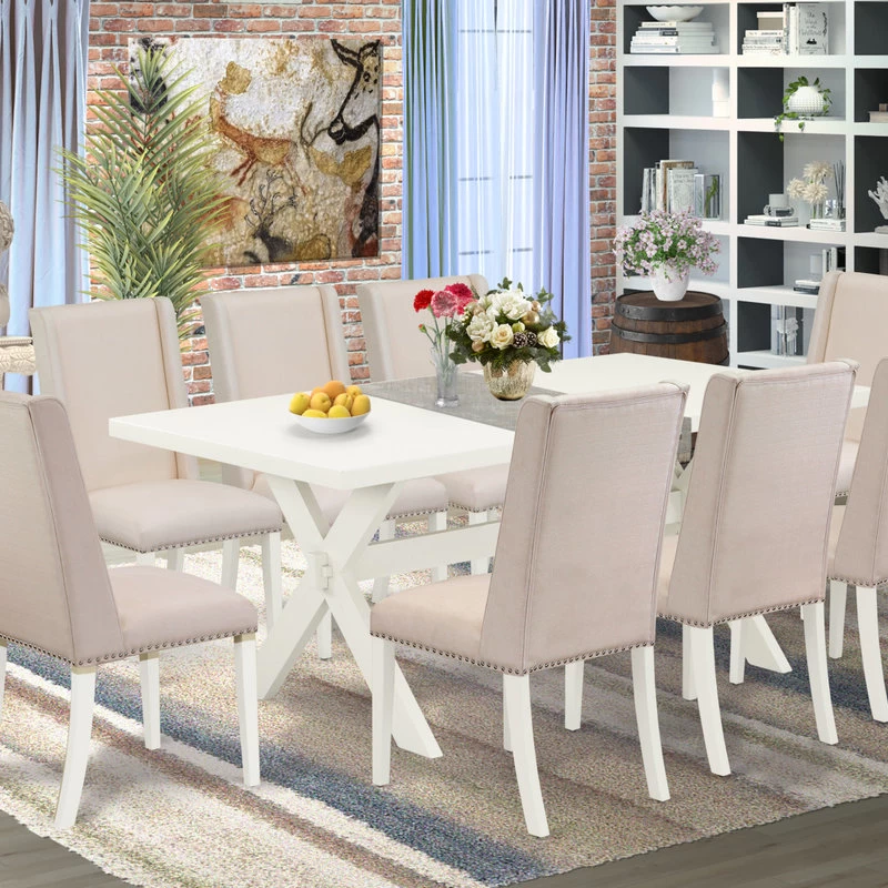 X027Fl201-9, 9-Piece Set, 8 Chairs And Table Hardwood - Image 2
