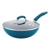 Aluminum Nonstick Stir Fry Pan With Glass Lid, Marine Blue Gradient