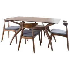 GDF Studio 5-Piece Issaic Fabric And Finished Wood Dining Set, Charcoal/Walnut