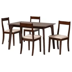 Baxton Studio Carola Cream Fabric And Dark Brown Wood 5-Piece Dining Set