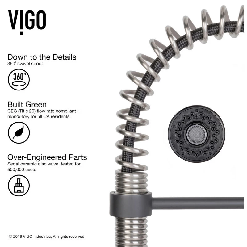 VIGO Edison Pull-Down Kitchen Faucet With Deck Plate, Stainless Steel/Matte Blac - Image 8
