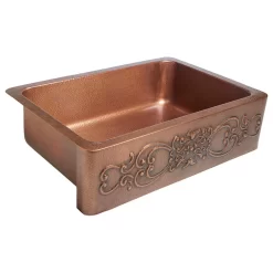 Ganku 33" Farmhouse Copper Single Bowl Kitchen Sink With Scroll
