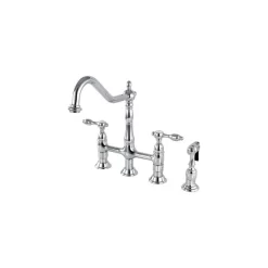 Kingston Brass Bridge Kitchen Faucet With Brass Sprayer, Polished Chrome
