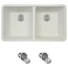 802 Double Equal Bowl Quartz Kitchen Sink, White, Basket Strainers