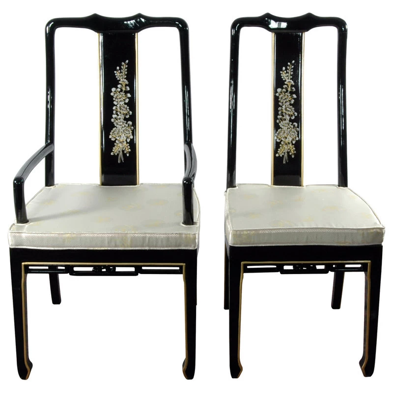 Lacquer Dining Room Set, Black Mother Of Pearl - Image 4
