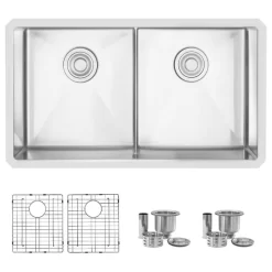 32"L X 18"W Stainless Steel Double Basin Low Divider Undermount Kitchen Sink