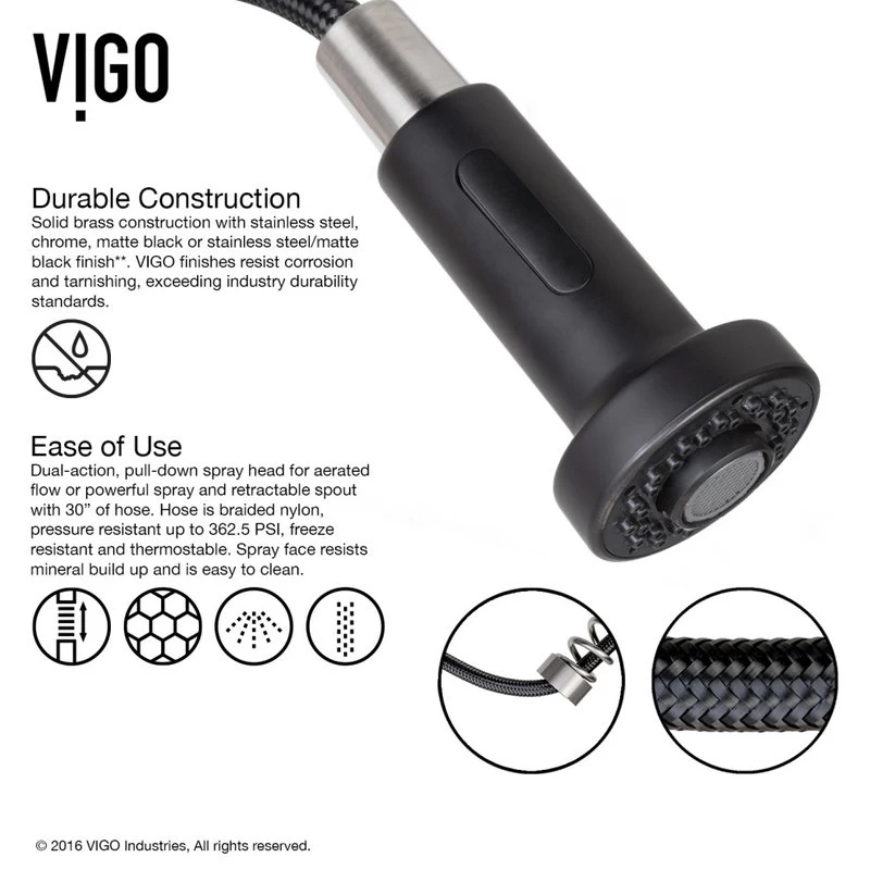 VIGO Edison Pull-Down Kitchen Faucet With Deck Plate, Stainless Steel/Matte Blac - Image 7