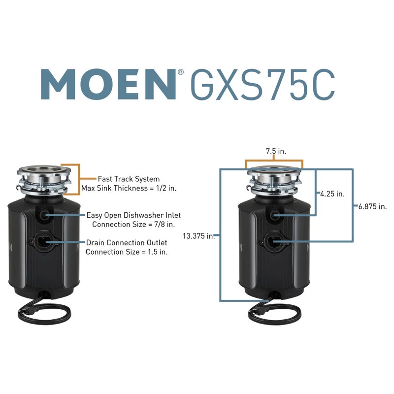 Moen GXS75C GX 3/4 HP Continuous Garbage Disposal - Stainless Steel - Image 2
