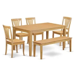 East West Furniture Capri 6-piece Traditional Wood Dining Set With Bench In Oak