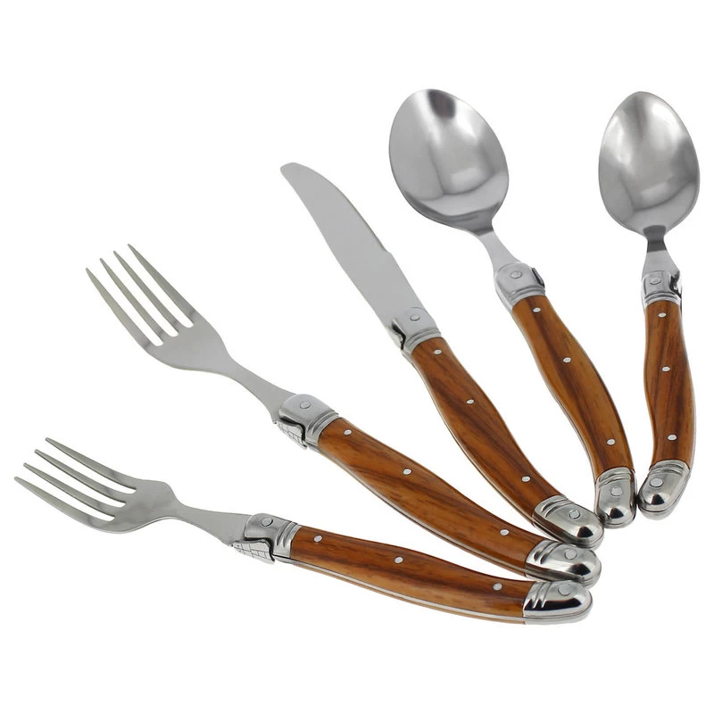 20 Piece Laguiole Wood Grain Flatware Set - Image 2