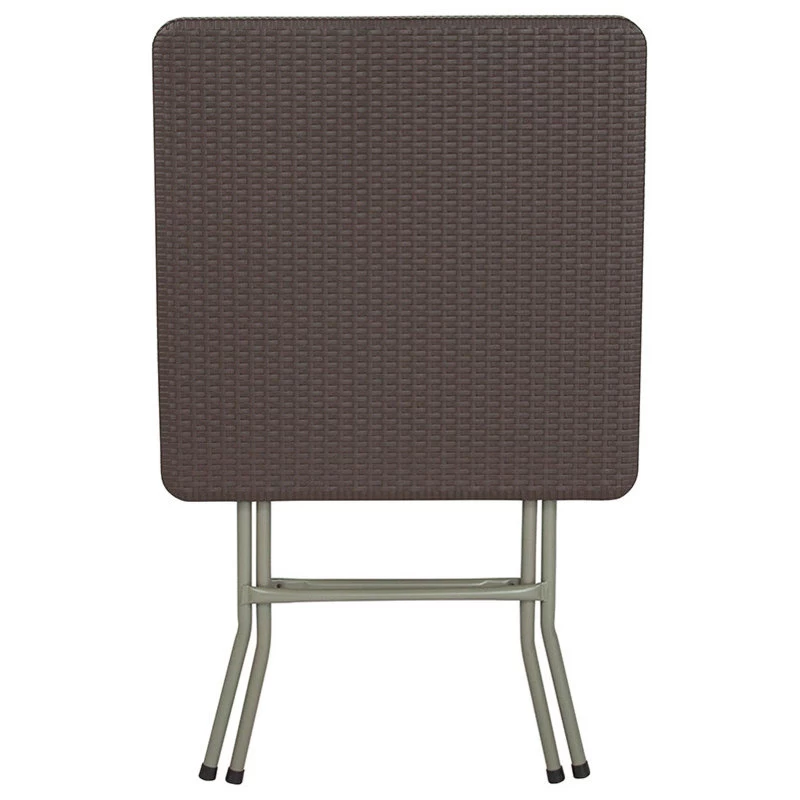 Offex 23.5" Square Rattan Plastic Folding Table, Brown - Image 3