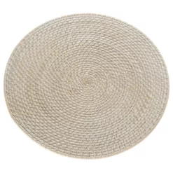Laguna Round Rattan Placemat 15" Diameter, White-Wash