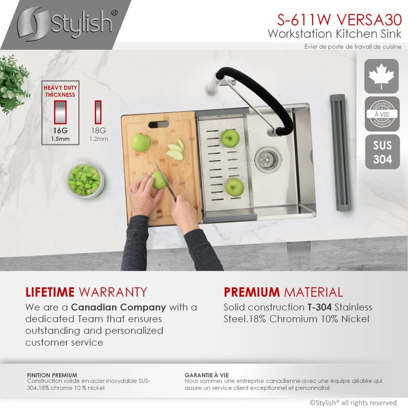 30"L X 19"W Stainless Steel Single Basin Undermount Kitchen Sink - Image 9