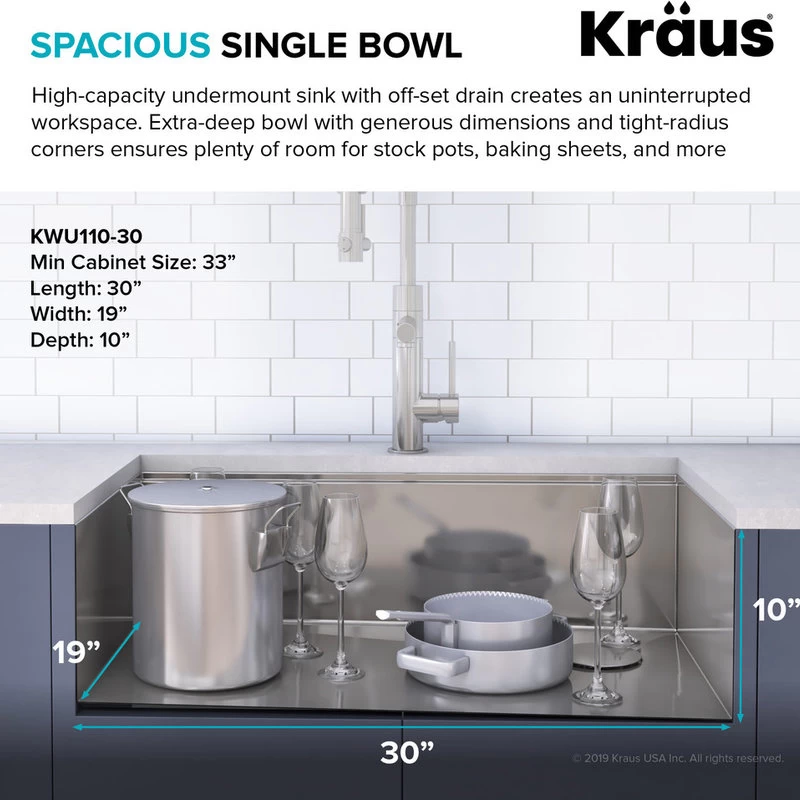 Kraus KWU110-30 Kore 30" Undermount Single Basin Stainless Steel - Stainless - Image 3