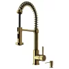 VIGO Edison Pull-Down Kitchen Faucet With Soap Dispenser, Matte Brushed Gold