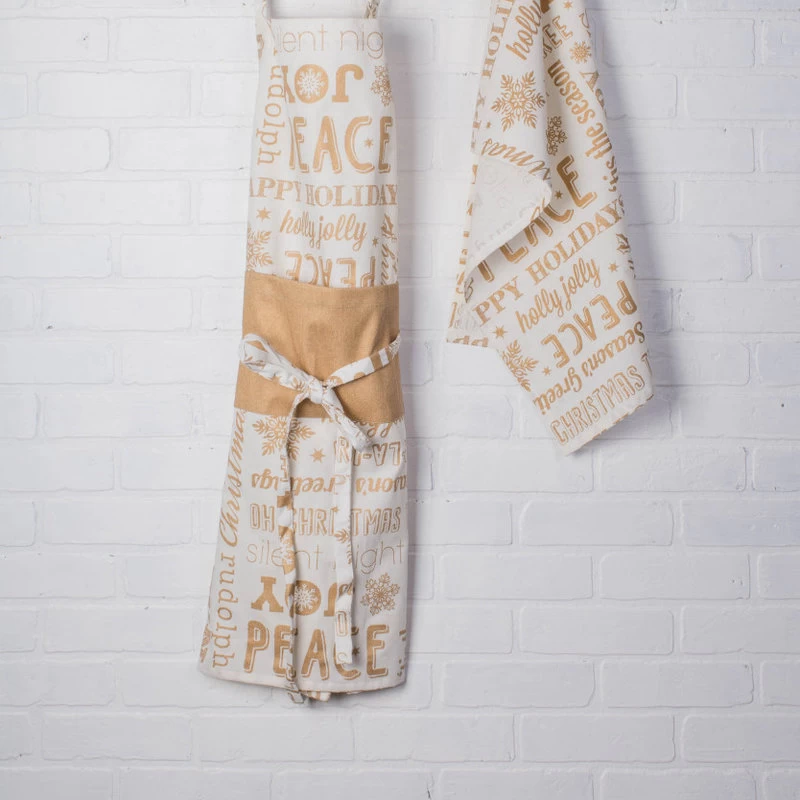 Gold Christmas Collage Chef Apron - Image 4