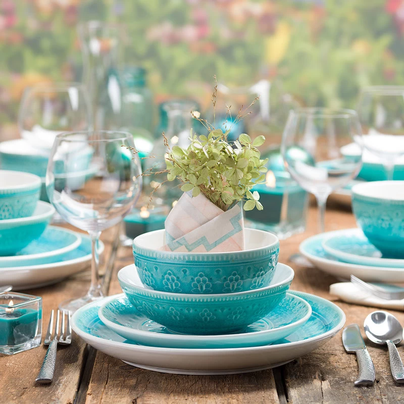 Fez 16-Piece Dinnerware Set, Service For 4, Turquoise - Image 2
