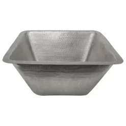 Premier Copper Products 17" Large Square Hammered Copper Bar/Prep Sink, Nickel