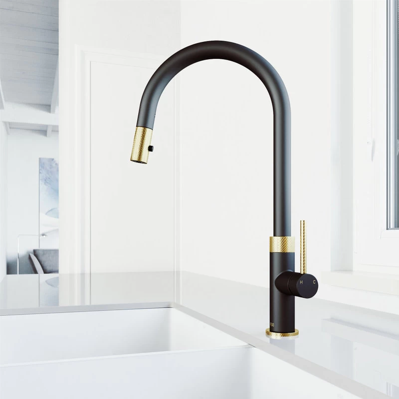 VIGO Bristol Kitchen Faucet, Matte Brushed Gold/Matte Black - Image 4