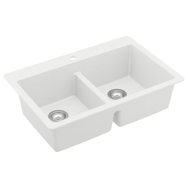 Karran 33" Top Mount Double Equal Bowl Quartz Kitchen Sink, White - Image 5