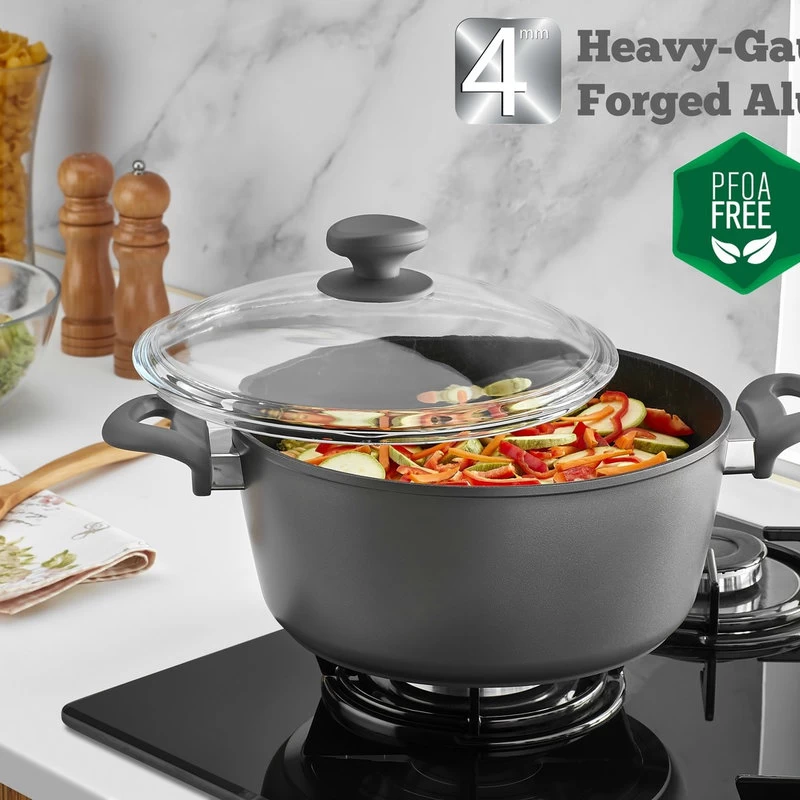 Saflon Titanium Stock Pot With Glass Lid, Forged Aluminum, PFOA-Free, 8-Quart - Image 2