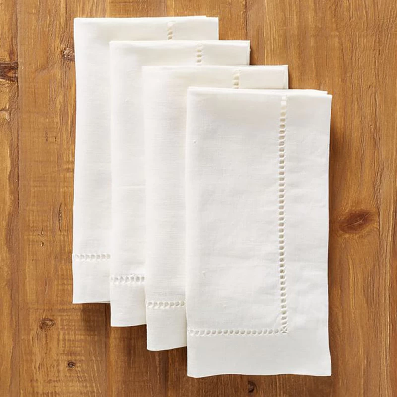 Handmade Basic Hemstitch Border 100% Linen Napkins, 20"x20", Set Of 4 - Image 2