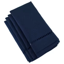 Stylish Solid Color Hemstitched Border Napkin, 18"x18" - Set Of 4, Navy Blue