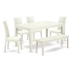 East West Furniture Capri 6-piece Wood Kitchen Table Set In Linen White