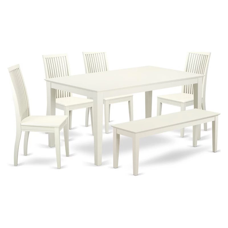East West Furniture Capri 6-piece Wood Kitchen Table Set In Linen White