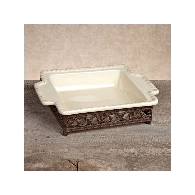 Elegant Acanthus Scrolled Leaf Small Ceramic Baker, Cream, 9 Inch By 9 Inch - Image 2